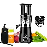 NUTRI-PRESS Slow Juicer Entsafter - BPA-frei | Elektrische Obst & Gemüse Saftpresse | BPA-Frei | Geringe Drehzahl nur 60 U/min - 350 Watt | Glas-Trinkflasche, Rezepte & Reinigungsbürste